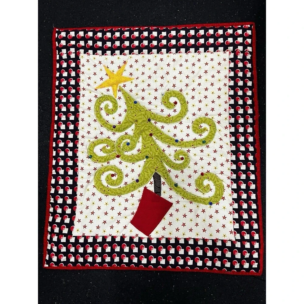 Handmade Art Quilt Wall Hanging~Tipsy Tree christmas 24